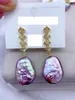 Loose Gemstones All Natural Fresh Water Baroque Square Shaped Pearl Stud Earrings Purple Extremely Dazzling French Retro