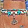 Anklets Böhmen för kvinnor Shell Starfish Turtle Tree of Life Elephant Sandals Shoes Beach Ankle Armband Fot smycken Drop Delivery DHCZ7