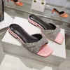 2023 Designer Pure Color Round-Toe Slides Hausschuhe Damen Luxus 100% Leder Outdoor Echte Seide Strass Mode Sandalen Dame Sexy Low-Heeled Slipper Schuhe Größe 40