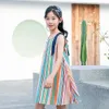 Robes de fille enfants été sans manches rayé plage robe nouveau 2022 adolescentes style coréen princesse vêtements coton décontracté #9441HKD230712