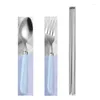 Dinnerware Sets Stainless Steel Chopsticks Tableware Portable Fork Spoon Student Office Worker Three-piece Set With Storage Box