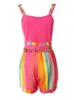 Femmes deux pièces pantalon chaîne sangle débardeurs Colorblock Shorts ensemble avec ceinture été femmes deux pièces ensemble J230713