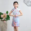 Summer Chinese Flower Print Jedwabny Qipao Dzieci Baby Girl