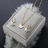 Necklace Earrings Set Stainless Steel Delicate Natural Shell White Butterfly Pendant Charm Hoop Earring Gold Plated Jewelry For Women