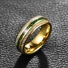 Trouwringen BONLAVIE 8mm Elektrisch Goud Kleur Ingelegd Meteoriet Groen Grind Tungsten Stalen Ring Mode Trouwringen voor Mannen Gift 230713