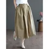 Skirts Treutoyeu Spring Summer Retro Loose Casual Button Cotton Khaki For Women High Waist Midi Length Black Polyester Skirt