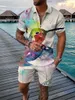 Herrspårar Män 3D -färgglada skarvade tryck Summer Kort ärm Polo Shirt Set Fashion Zipper Polo Shirt Tvåverk Set 230713