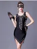 Abbigliamento da palcoscenico Abito da ballo latino senza maniche con diamanti neri Costumi da ballo da competizione femminile Mini sexy per le donne Cha Tango