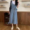 Casual Dresses French Denim Strap Dress Women's 2023 Spring Autumn Season Waist Retraction Single Breasted Style