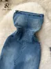 Urban Sexy Jurken SINGREINY 2023 Strapless Denim Dres Uit de Schouder Slanke Split Lange Koreaanse Streetwear Retro Bodycon 230712