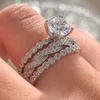 Huitan 3pcs Set Women Rings Silver Color для свадебного современного дизайна Сверкающие кубические аксессуары из циркония в новые ювелирные кольца набор