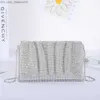 Evening Bags New Women's Diamond Evening Clutch Shiny Wedding Dinner Wallet Mini Chain Shoulder Bag Silver Wallet Direct Shipping Z230714