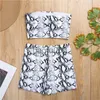 Dames Tweedelige broek Strapless Slangenprint Dames Sets Zomer Off Shoulder Backless Crop Top Elastische taille Shorts Trainingspak Strandkleding 2 stuks Outfits J230713