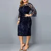 Plus la taille Robes Élégant Sequin À Manches Longues Taille Femmes Robe Midi Sexy Casual Soirée De Mariage De Luxe Robe Rouge Robe 230713