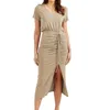 Casual Dresses Summer Hip-Wrapped Dress V Neck High Midist Hem Split Midi Drawstring Hip European Fashion For Cocktail Party