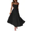 Casual Dresses Women Spaghetti Strap Flowy Long Dress Elegant Hollow Backless Tie Up With Justerbara remmar Solid Bobo Beach Sundress