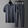 Men S TRACKSUITS Black Summer Set Dark Blue Thin Quick Tork Suit Casual Polo Shirt Elastic Loose Trousers Fashion 2 Piece Set 230713