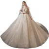 2023 Robe de mariée Robes de mariée pure manches longues col en V embelli dentelle brodée romantique princesse Blush une ligne Beach314j