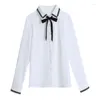 Blusas Femininas 2023 Coreana Estudante Feminina Camisa Moda Tendência Primavera E Outono Solta Chiffon Manga Longa Laço