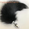 Black -Genuine Real Fox Fur Tail Plug Metal Stainless Butt Toy Plug Insert Anal Sexy Stopper3206