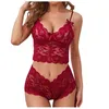 Set di reggiseni Set di lingerie da donna sexy Pantaloncini Canotta di pizzo solido Top a tubo Mutandine Reggiseno a tre punti in prospettiva con stampa floreale