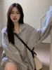 Dames Hoodies Sweatshirts Deeptown Koreaanse Mode Grijs Oversized Vrouwen Harajuku Zip Up Hoodie Vintage Losse Casual Polo Kraag Pullover Tops 230713