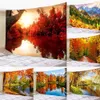 Tapestries Bedroom Living Daily Decor Tapestry Autumn Leaves Dusk Pond Landscape Plant Wall Tapestry R230713