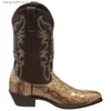 Stiefel Retro Männer Frauen Stiefel Golden Head Schlangenhaut Kunstleder Winterschuhe bestickte Western Cowboystiefel Unisex Schuhe große Größe T230713