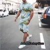 Träningsoveraller för män Herr Sommar Casual T-shirt Shorts Set 3D Coconut Print Träningsoverall Modedräkt Hawaiian Style Outfit Man Överdimensionerade kläder 230712