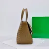 Woven Tote Shopping Bag Handbag Purse Genuine Leather Internal Zipper Pocket Fashion Letters Women Shoulder Bags Plain Vegetable Basket 23cm