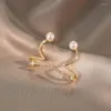 Orecchini a bottone in metallo color oro coreano per le donne Accessori per gioielli da festa alla moda con polsino dell'orecchio di perle geometriche vintage