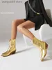 Boots Women Cowboy Cowgirls Boots Embroidery Metallic Punk Boots In Gold Sliver Ankle Med Heel Shoes Autumn Winter Pointed Toe Brand T230713