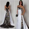 2021 Vestidos De novia vestido De novia De camuflaje sin tirantes con pliegues cintura imperio línea A tren De barrido Realtree vestido De camuflaje Vestidos De N276j