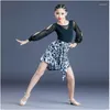 Trajes de palco 2023 para meninas com estampa de leopardo Trajes de competição latina Salsa Tango Rumba Saia de dança e tops Vestido de dança de salão de primavera