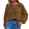 Women's Blouses Women Casual 2023 Blouse Plaid Print Lace Up Long Sleeve Tops Oversize T Shirt Loose Ladies Spring Autumn T-shirts Blusas