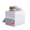 Durchsichtiger Kunststoff-Schuhkarton, staubdicht, Sneaker-Aufbewahrung, Organizer, Flip, transparente High-Heels-Boxen, Bonbonfarben, stapelbare Schuhbehälter