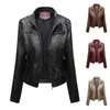 Women's Leather Spring Autumn Faux Jacket Women Turndown Collar Pu Slim Motorcycle Black Punk Coat Female Rivet Zipper Outerwear Q465