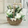 Decorative Flowers Hand Woven Flower Basket Vine Plastic Bow Knot Simulated Bonsai Peony Eucalyptus Home Decor