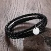 Bracelets à breloques en acier inoxydable noir Wrap cuir alerte ID Bracelet gratuit personnalisé