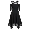 Casual Dresses Punk Grunge Sexig Vintage Corset Dress Women Rygglös Camis Black Gothic Midi för asymmetriskt parti en linje