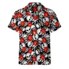 Camicie casual da uomo Camicia con stampa teschio di zucchero Fiori rossi Spiaggia Camicette larghe hawaiane streetwear Modello a maniche corte Abbigliamento oversize