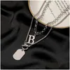 Chokers Stainless Steel Punk Chain Pendant Necklace For Women Hip Gothic Letter B Metal Double Couple Neck Fashion Jewelry Drop Deli Dhgvv