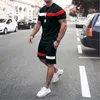メンズジャージ夏の男性カジュアル Tシャツセット男性ジョギングスポーツウェアトレンディな 3D プリントツーピースオーバーサイズ半袖衣装ジム服 230712