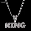 Rostfri stålzirkonkedja halsband isbrev King Pendant Chain Halsband för kvinnor män hiphop party mode manliga smycken l230704