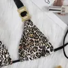 Women's Swimwear Leopard Print Diamond Low Waist Split Swimsuit European American Fashion Sexy Bikini Summer Beach Surf Quick Dry