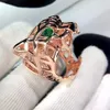 Fedi nuziali Anelli di lusso in argento sterling 925 con testa di leopardo Occhi verde smeraldo Anello con pantera animale per uomo o donna Gioielli placcati oro 18 carati 230712