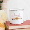 Mugs Team Bride Print Emamel Mug Bachelorette Shower Party Coffee Wine Cup Creative Maid of Honor Handle Mugs Wedding Bridesmaid Gift R230713