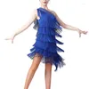 Bühne tragen Frauen Pailletten Elegante Eine Schulter Latin Dance Kleid Erwachsene Sexy Quaste Fringe Flapper Ballsaal Cocktail Kostüm