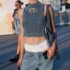 Women Tanki Camis Xeemilo Y2K Women Blue Denim Slim Tank Sexy Halfhhigh Collar Backless Tops Summer Streetwear Nieregularne gorsety 230713