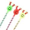 Long pole plastic smiley face blowing dragon toy cartoon birthday party blowing dragon whistle WeChat promotion small gifts